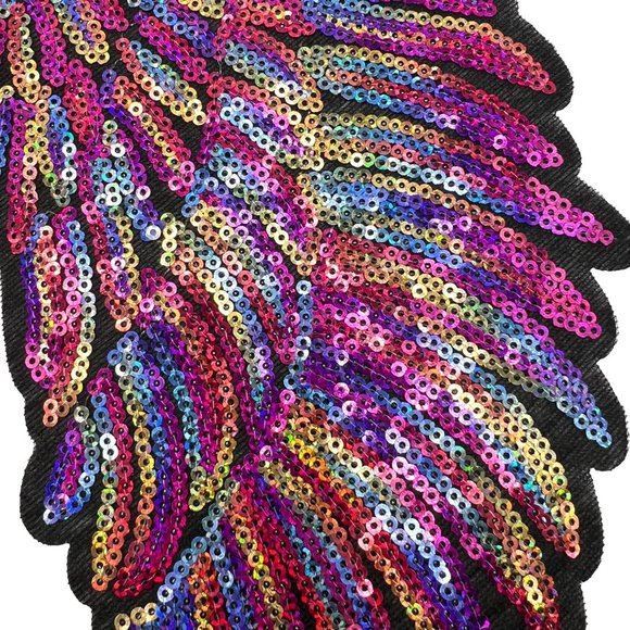 Iron On Large Angel Sequin Applique Motif for Leather Jean Jackets Vests - Picture 3 of 4